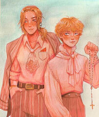 John and Hosho gouache painting